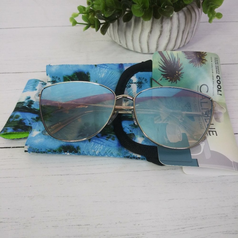 Caliblue Sunglasses 100% UVA-UVB lens silver frames bonus drink case  NWT
